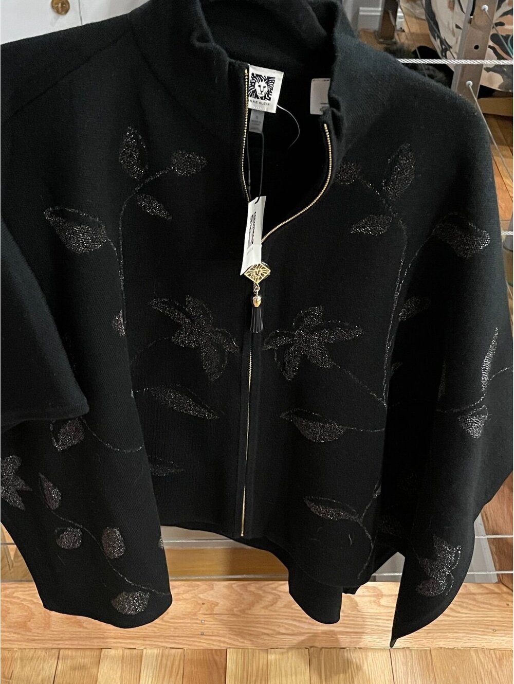 NWT Anne Klein Black Floral Zip Sweater Jacket S